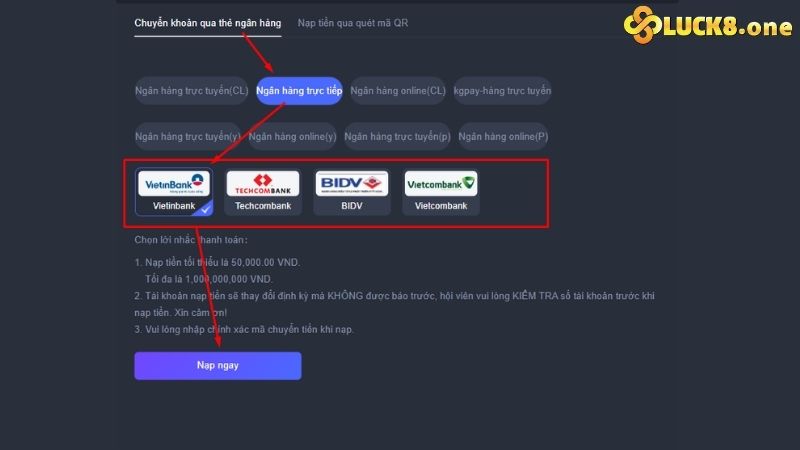 Hướng dẫn cách nạp tiền Luck 8 nhanh chóng – An toàn – Đơn giản